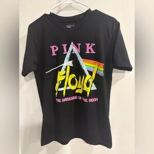 Pink Floyd Black Tee with Neon Prism and Rainbow Accents